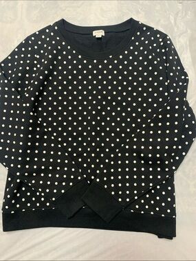 J Crew Factory Printed Raglan Sweatshirt Black White Polka Dot NWOT Sz XL
